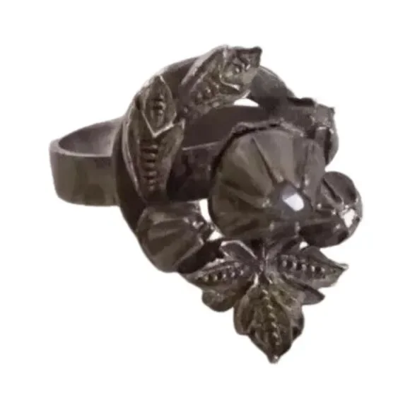 Victorian Antique Austrian Branch Brooch Ring Set Rose Cut Diamond Silver Leaf - Picture 3 of 16